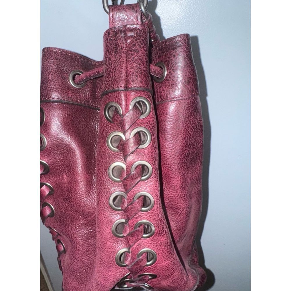 Patricia Nash Martina crossbody drawstring bag grommets and lacing burgundy‎ red - Picture 5 of 12